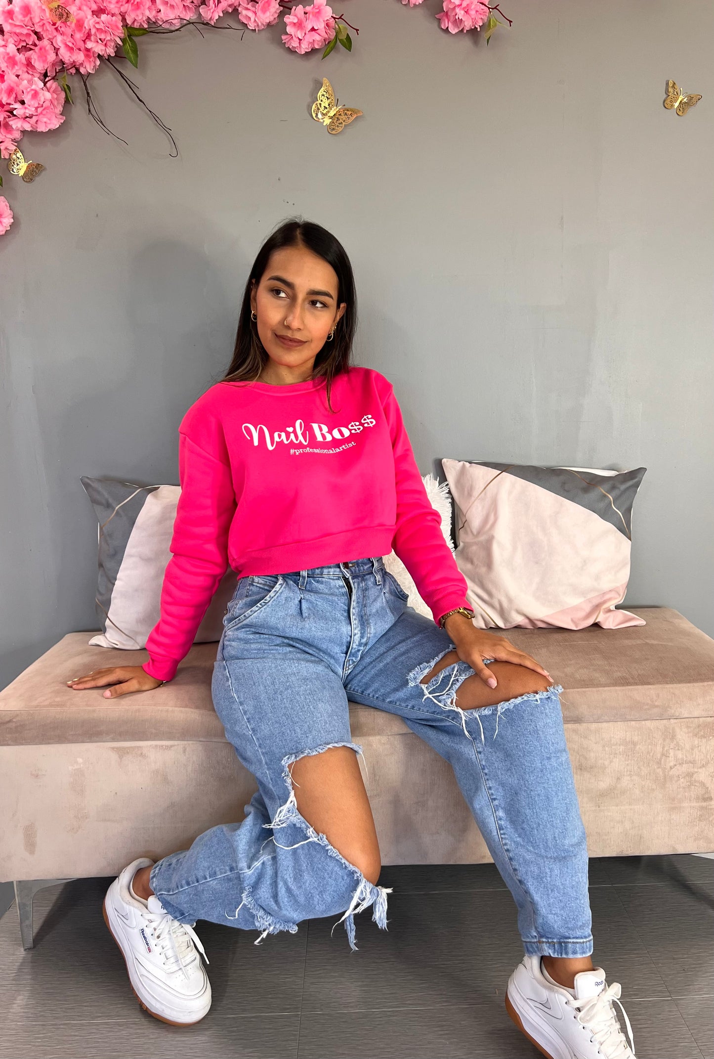 Hoodie Crop Top Fushia