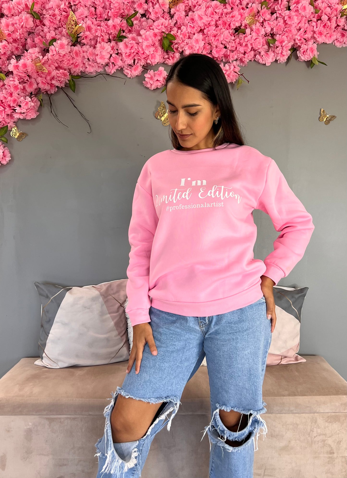Hoodie Largo Rosa Claro