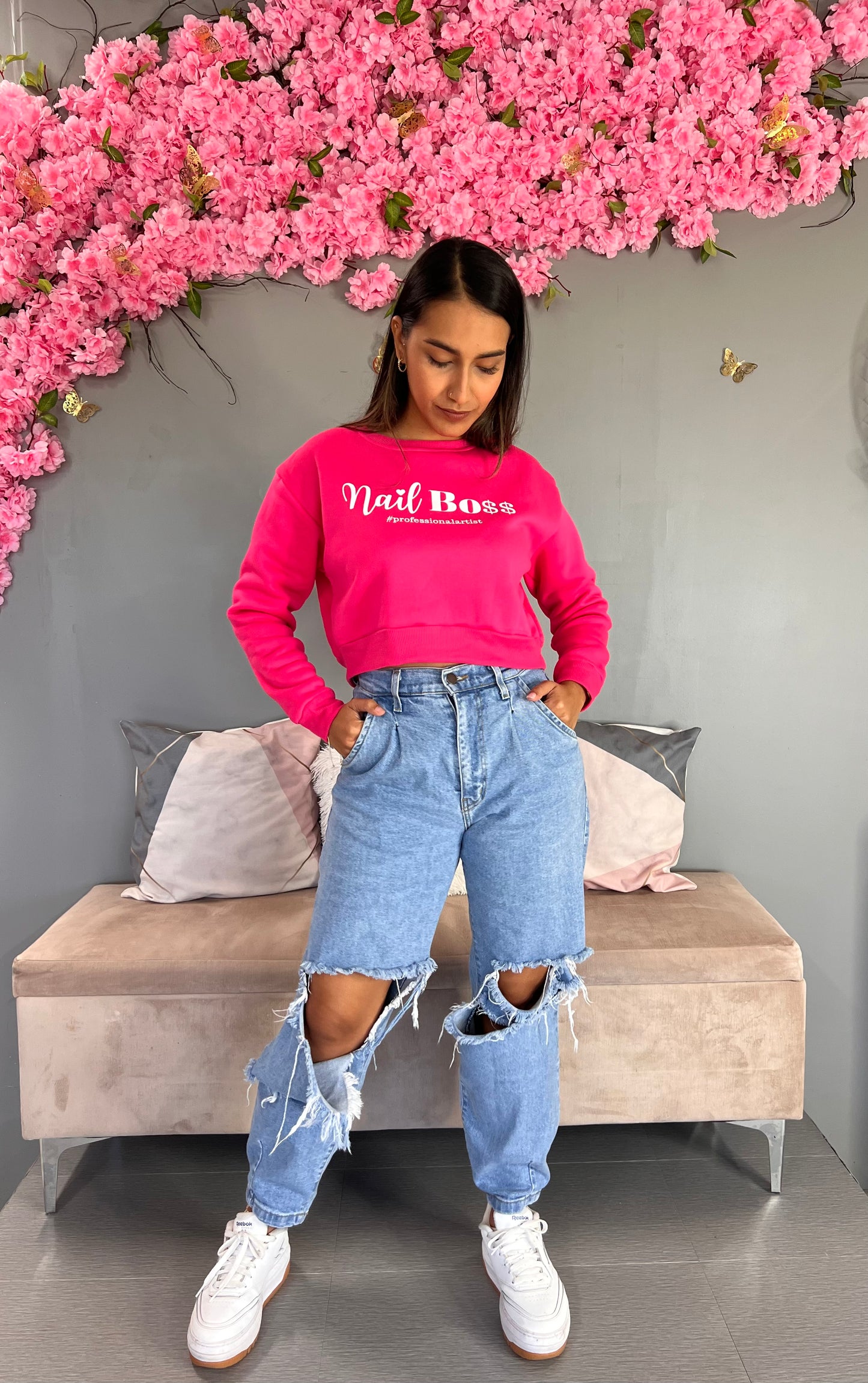 Hoodie Crop Top Fushia